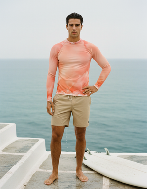 Neon Coral Mosaic Rash Guard Men's Rashguard — Lolekai