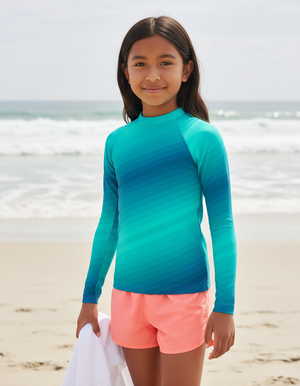 Turquoise Ripple Rash Guard Kids Rash Guard — Dripper