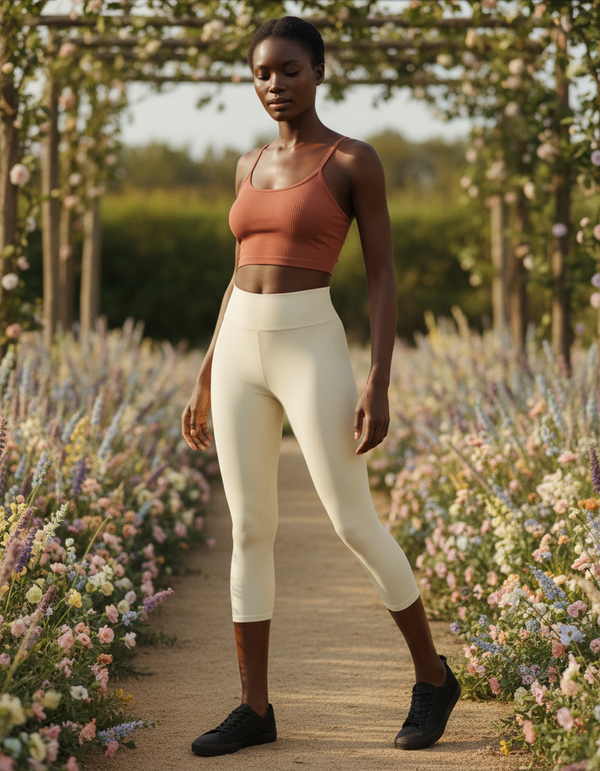 Linen Cream Capri Yoga Leggings