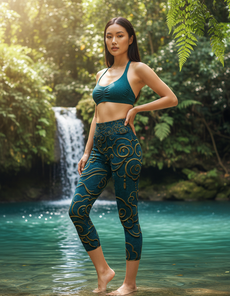 Women's Chinese Cloud Motif Yoga Capri Leggings