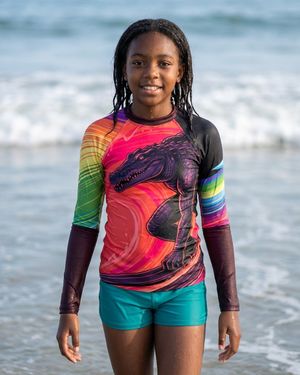 Girls Neon Croc Surfer (coral) girls youth rashguards