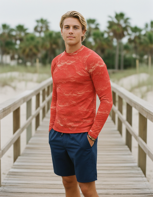 Neon Coral Eclipse Rash Guard Men's Rashguard — Lolekai