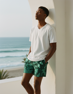 Transformative Teal Lush men's swim trunks