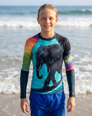 Boys Neon Elephant Surfer (turquoise) boys rashguards