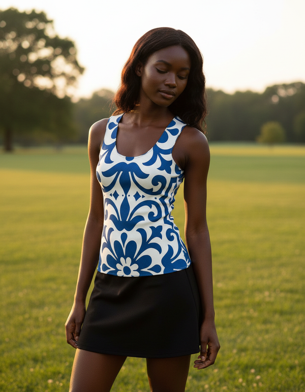 Lisbon-Blue Azulejo women's tank tops