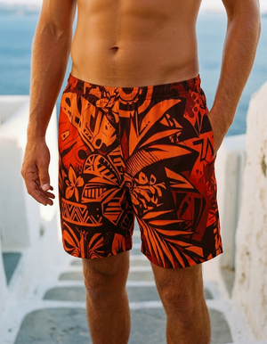 Fiery Red Lani Lehua Men's Swim Trunks Men's Swim Trunks — Lolekai