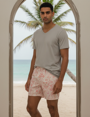 Millennial Pink Meadow men's swim trunks