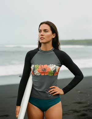 Women's Charcoal Petal Pua women's rashguards