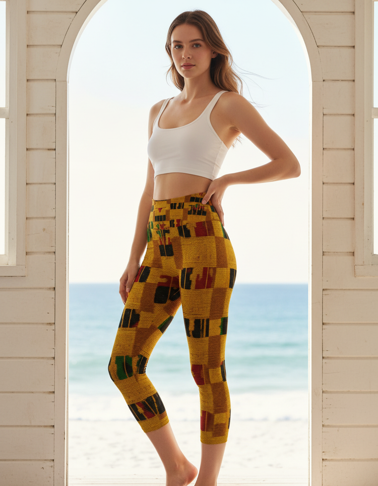 Women's African Kente Yoga Capri Leggings