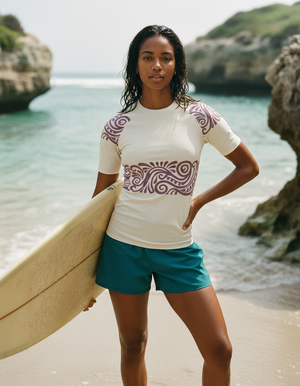 Women's Porcelain Plum Procession women's short-sleeve rashguards