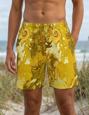 Lemon Yellow Bakeneko men's swim trunks