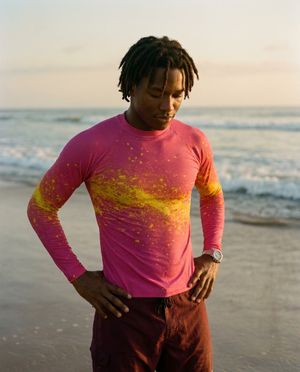 Men's Magenta Yellow Pixelate men's short-sleeve rashguards