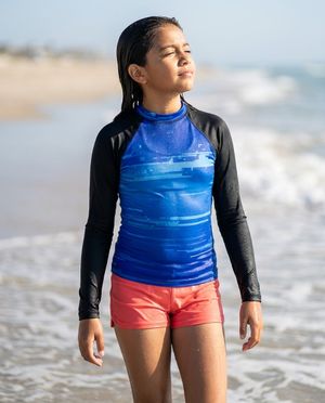Girls Electric Blue Mosaic girls youth rashguards