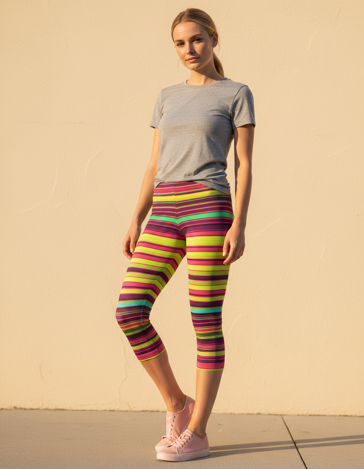 Women's Striped Capri Leggings