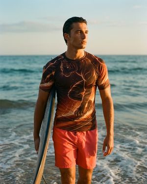 Men's Burnt Sienna Neon Tiger Surfer men's short-sleeve rashguards