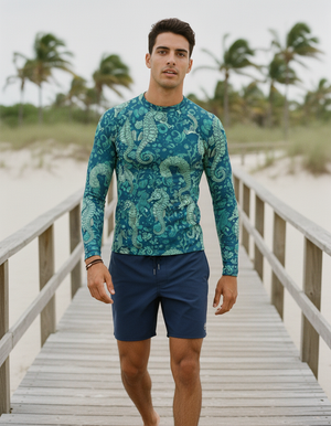 Turquoise Triton Rash Guard Men's Rashguard — Dripper