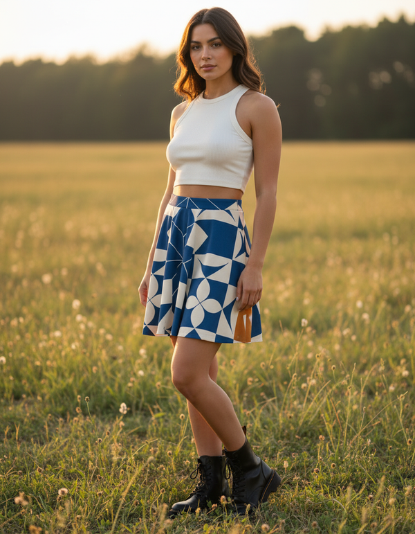 Geometric Azulejo skater skirts