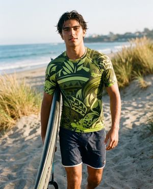 Men's Lime Mana Lehua men's short-sleeve rashguards