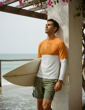 Men's Citrus Orange Bhinneka men's short-sleeve rashguards