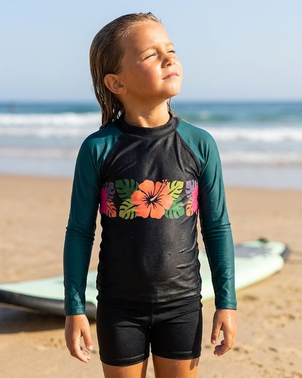 Girls Island Bloom Black Pua Rash Guard