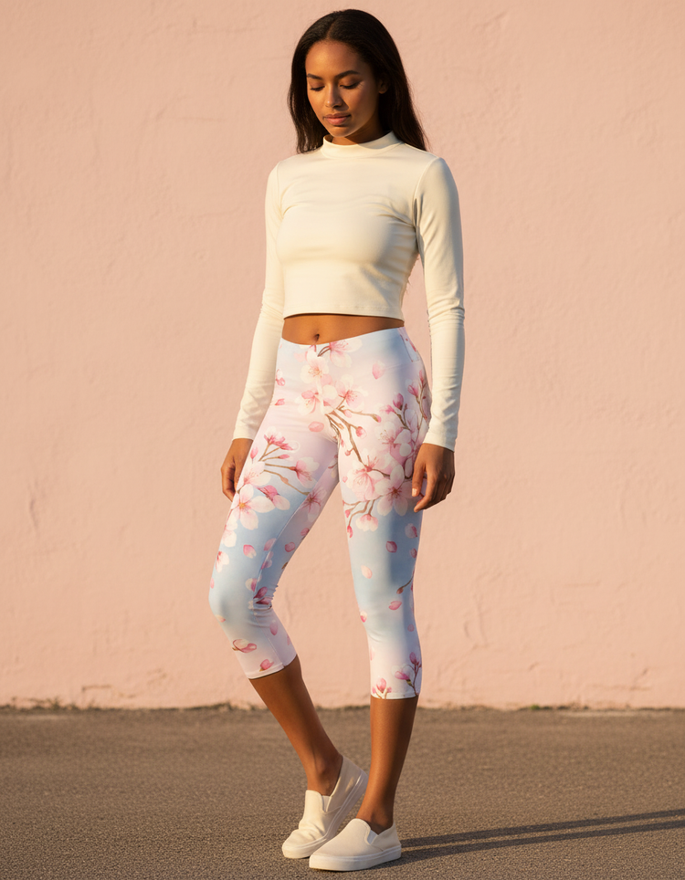 Women's Sakura Cherry Blossom Capri Leggings