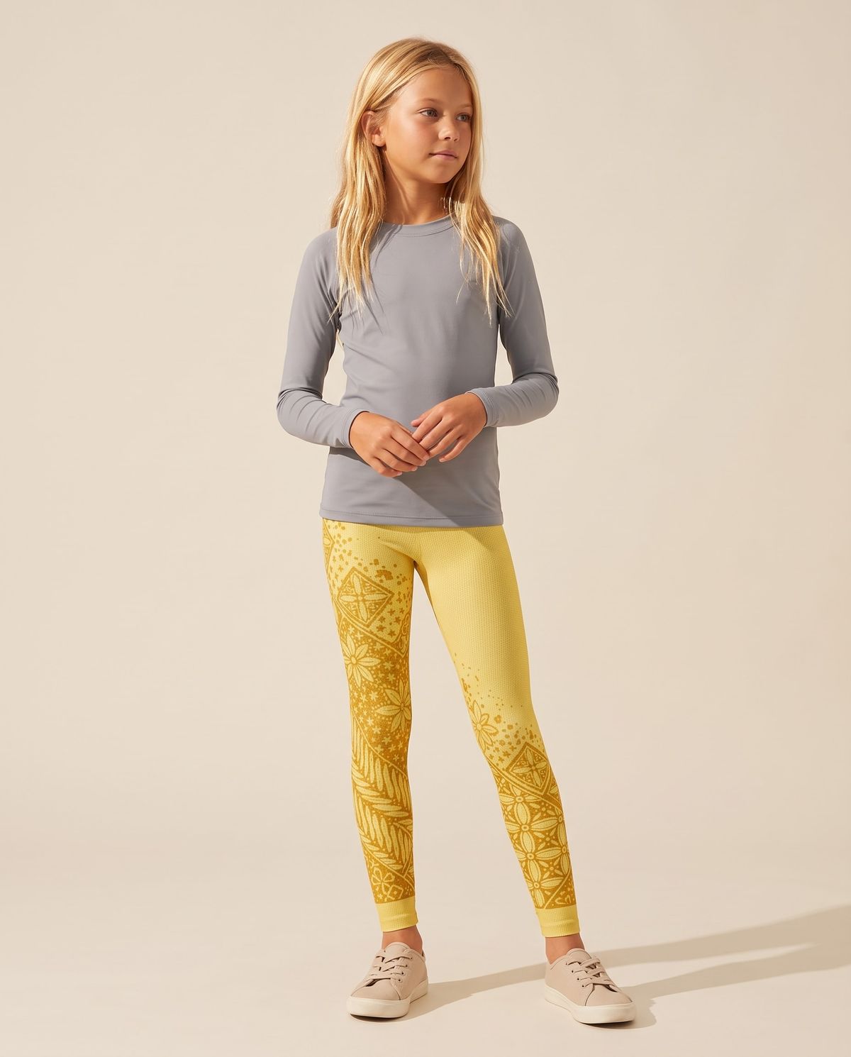 Lemon Yellow Aksara Girls Youth Leggings Girls Youth Leggings — Lolekai