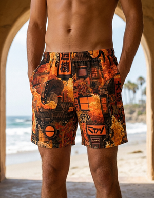 Citrus Orange Bakeneko men's swim trunks
