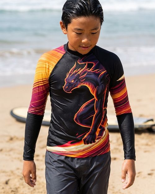 Boys Neon Dragon Surfer boys rashguards