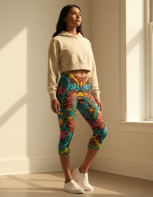 Bohemian Folk Embroidery Capri Leggings capri leggings