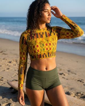 Women's Yellow Masai women's crop-top rashguards