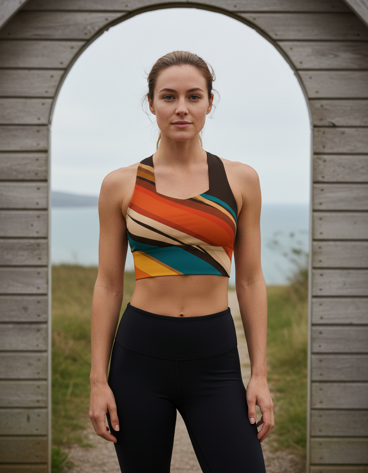 Wave Reflection Mid-century Longline Sports Bra