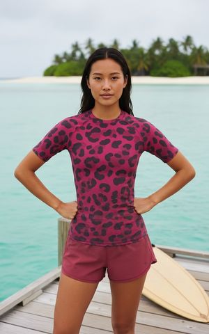 Hot Pink Feline Rash Guard bikini — Lolekai