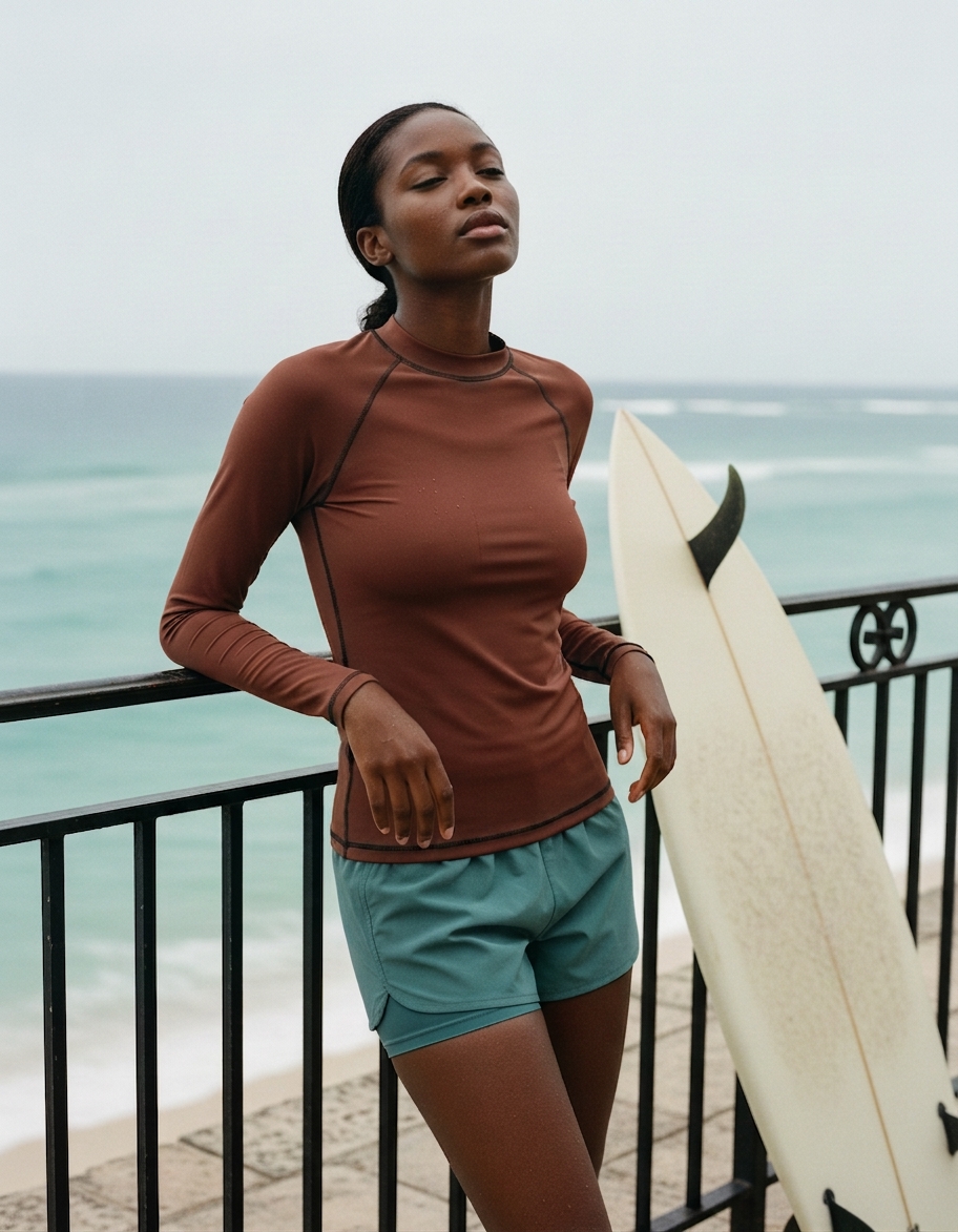 Women's rash guard in Cedar