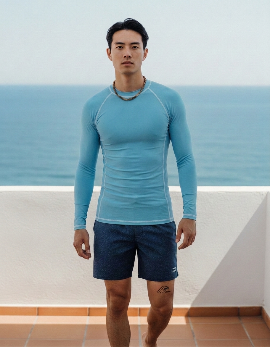 Men's rash guard in Robin Egg