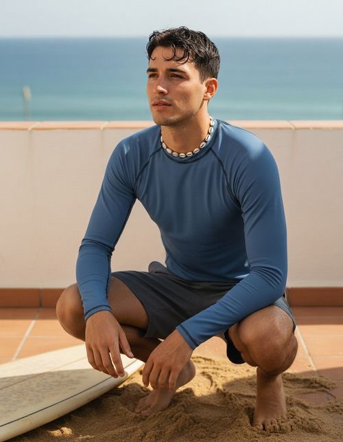 Mid Denim Rash Guard Men's Rashguard — Lolekai