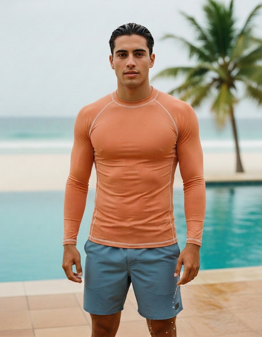 Men's rash guard in Atomic Tangerine