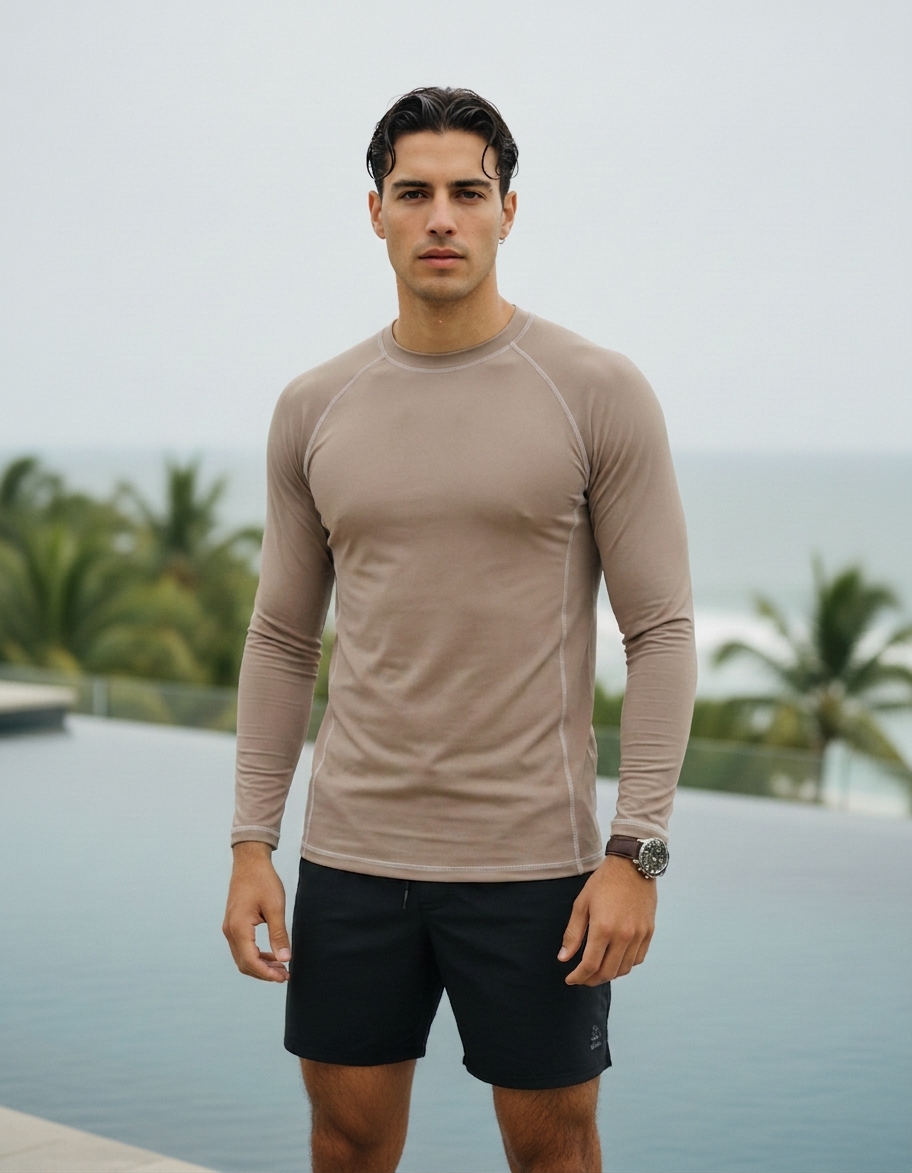Rash guard in Warm Taupe