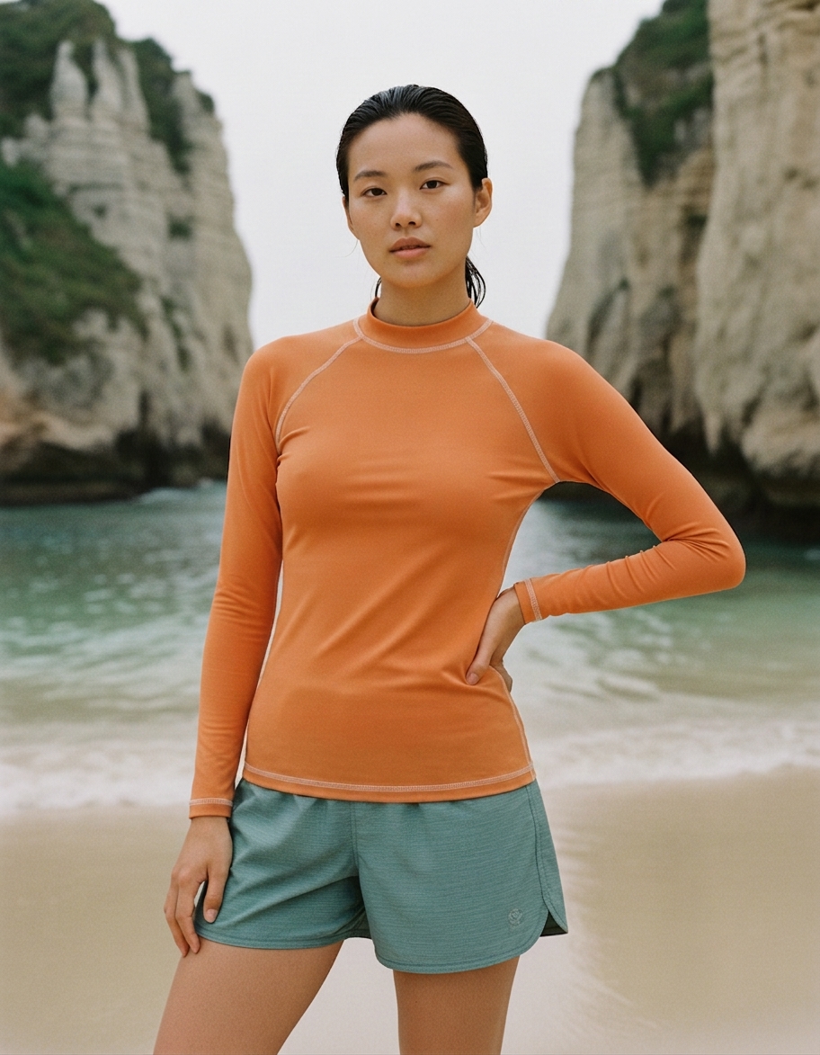 Women's rash guard in Papaya