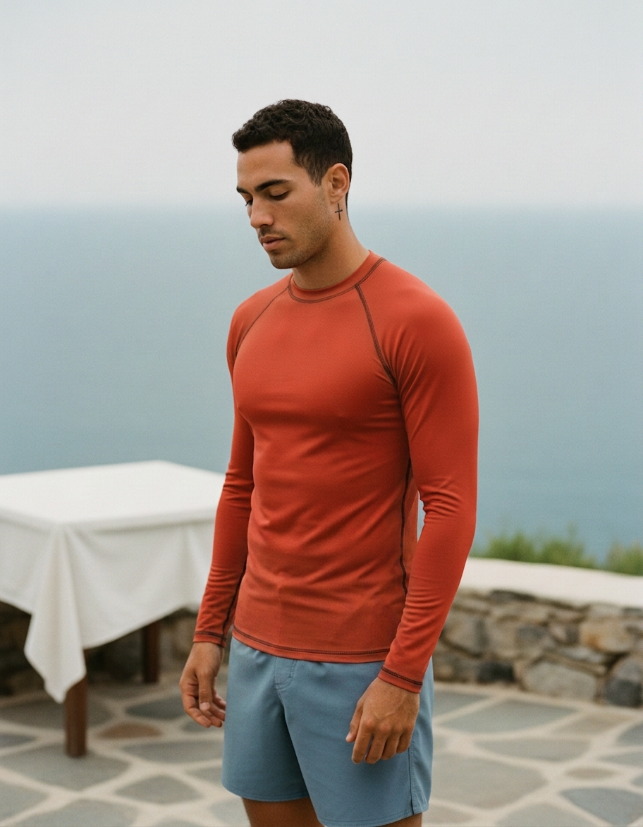 Men's rash guard in Blood Orange