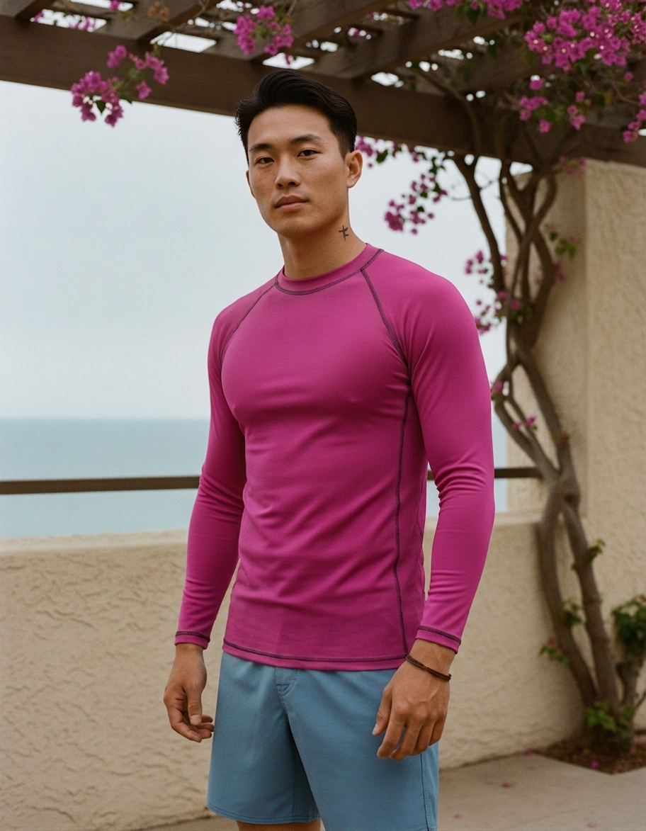Men's rash guard in Magenta