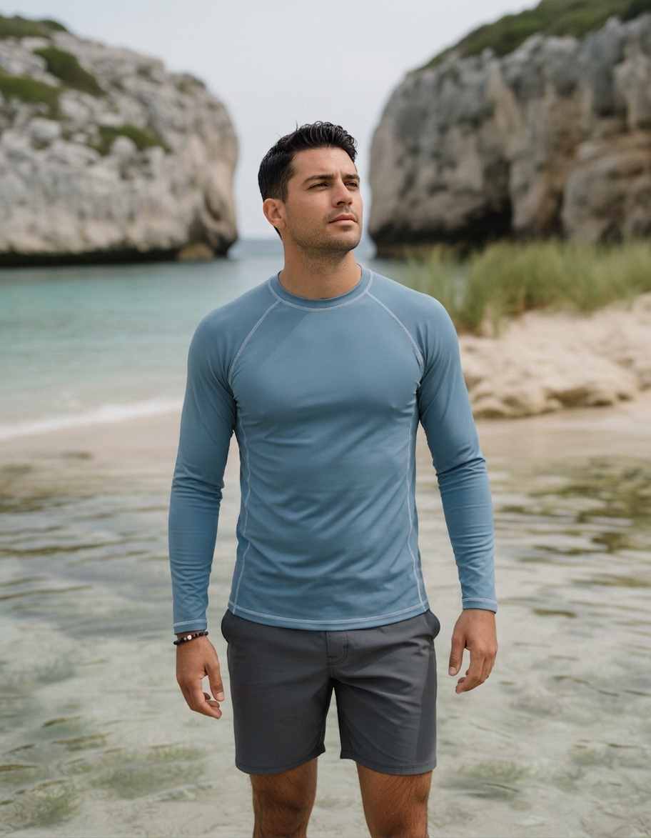 Rash guard in Dusty Blue