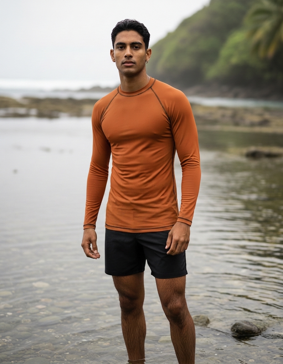 Rash guard in Burnt Orange