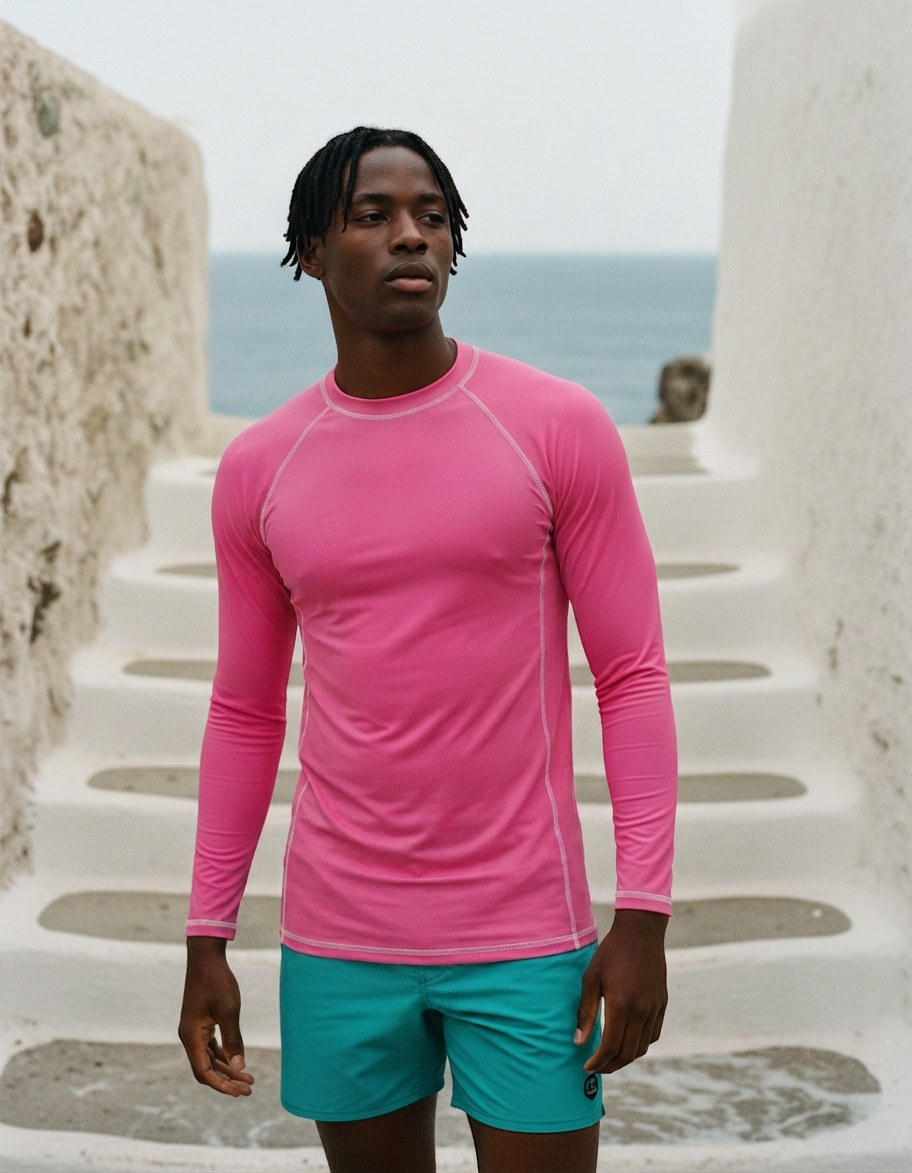 Men's rash guard in Neon Pink