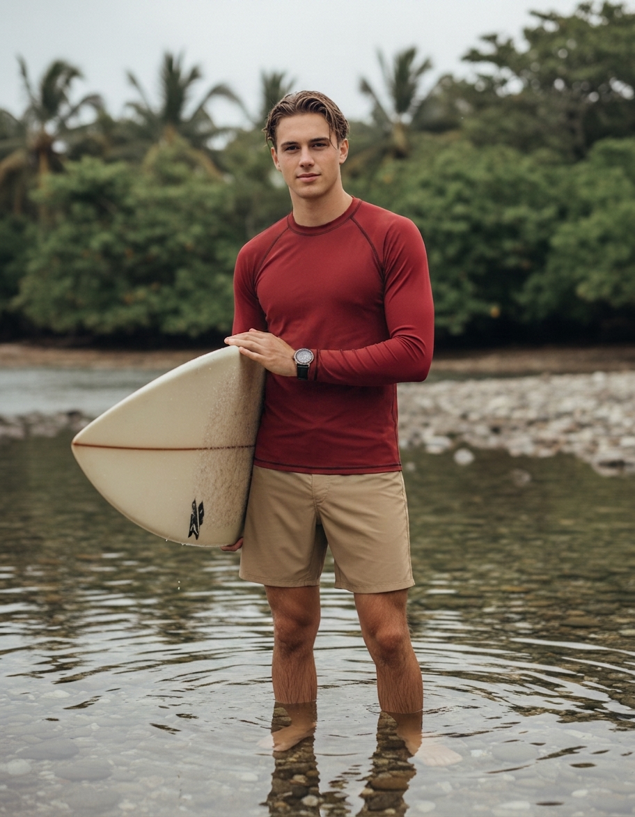 Men's rash guard in Carmine