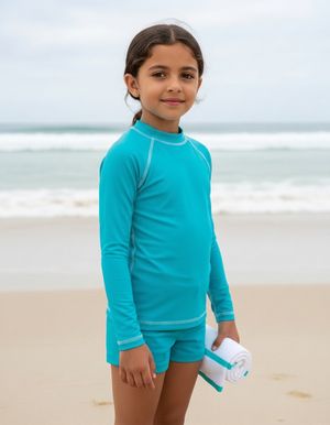 Kids Turquoise Rash Guard Kids Rash Guard — Lolekai