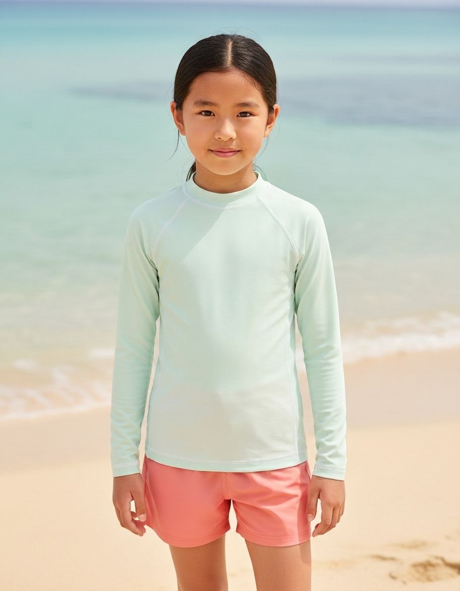 Kids Mint Cream Rash Guard Kids Rash Guard — Lolekai