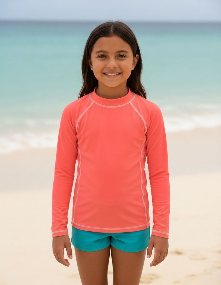 Girls Neon Coral Rash Guard