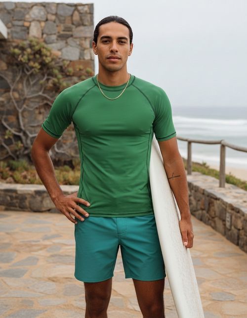 Green men's short-sleeve rashguards — Lolekai