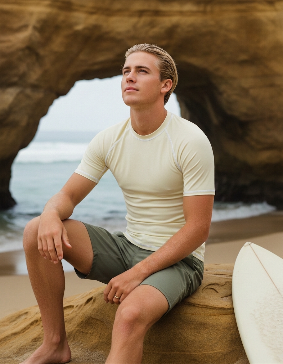 Men's rash guard in Cream