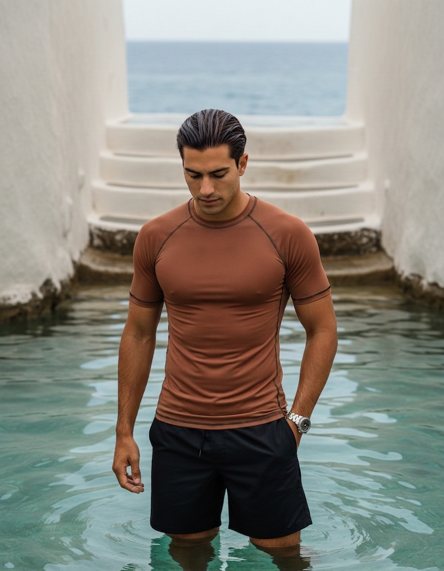 Men's rash guard in Burnt Sienna